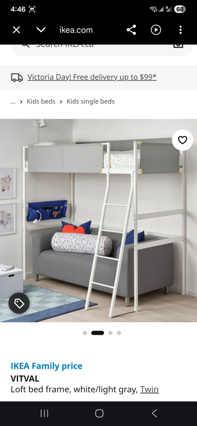 IKEA VITVAL Loft bed frame white/light gray Twin - photo 3