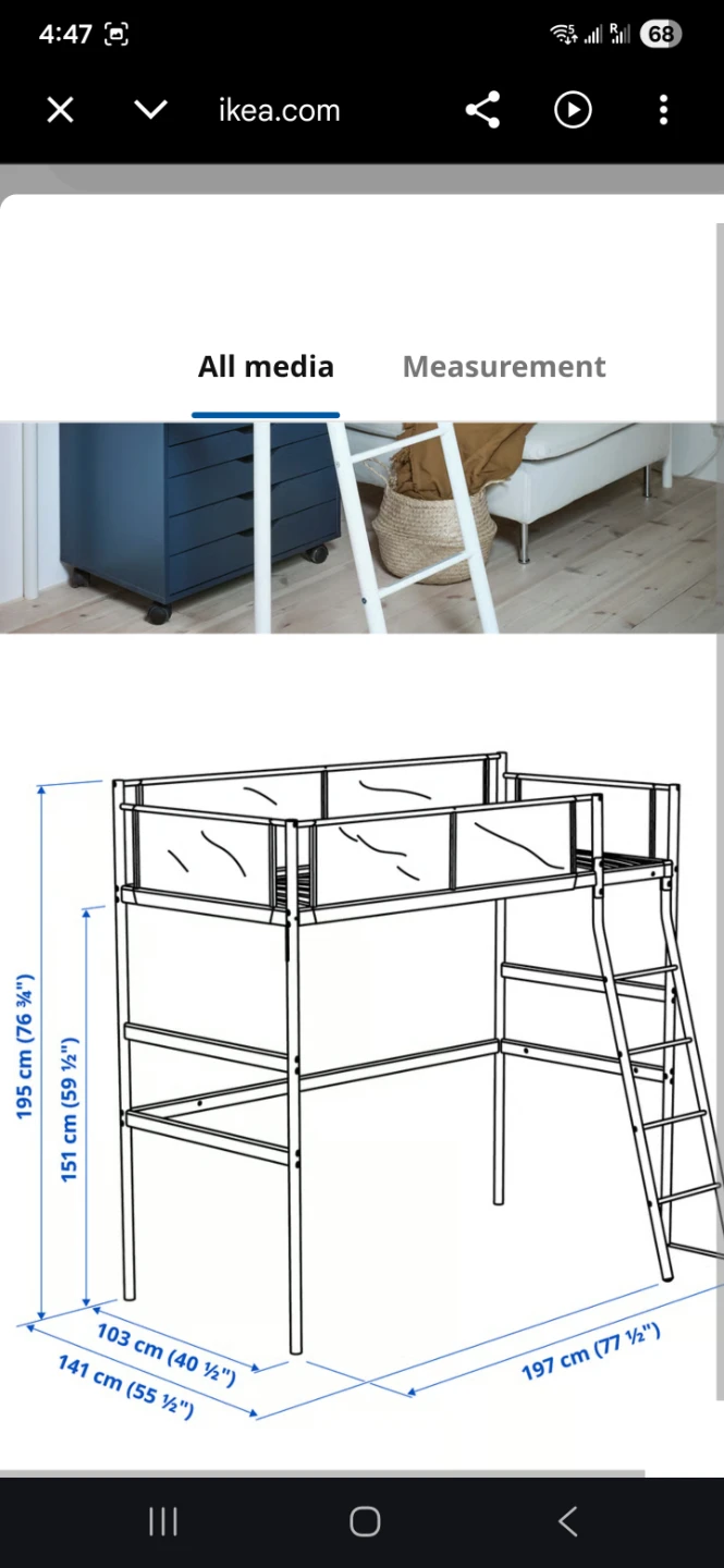 IKEA VITVAL Loft bed frame white/light gray Twin - photo 4