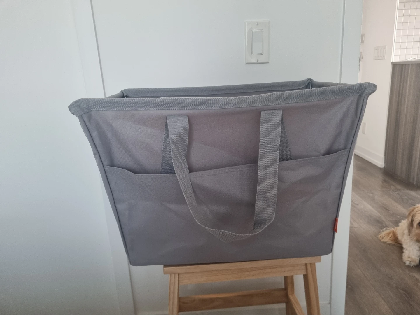 Grey Fabric Laundry Basket with Pockets