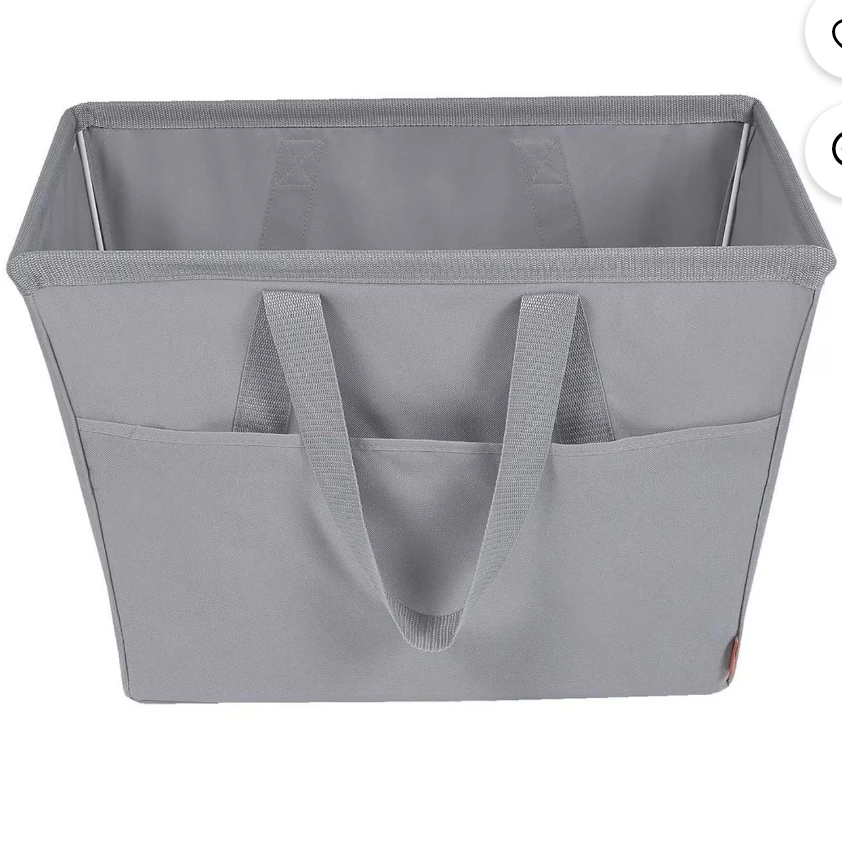 Grey Fabric Laundry Basket with Pockets - photo 2