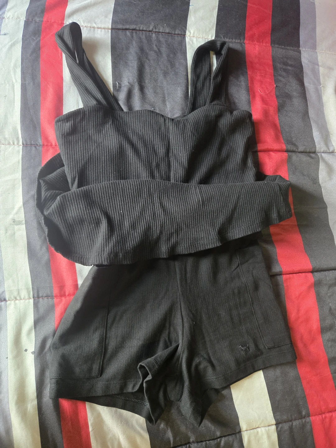 PINK Victoria's Secret Black Ribbed Tank Top and Shorts Set - photo 3