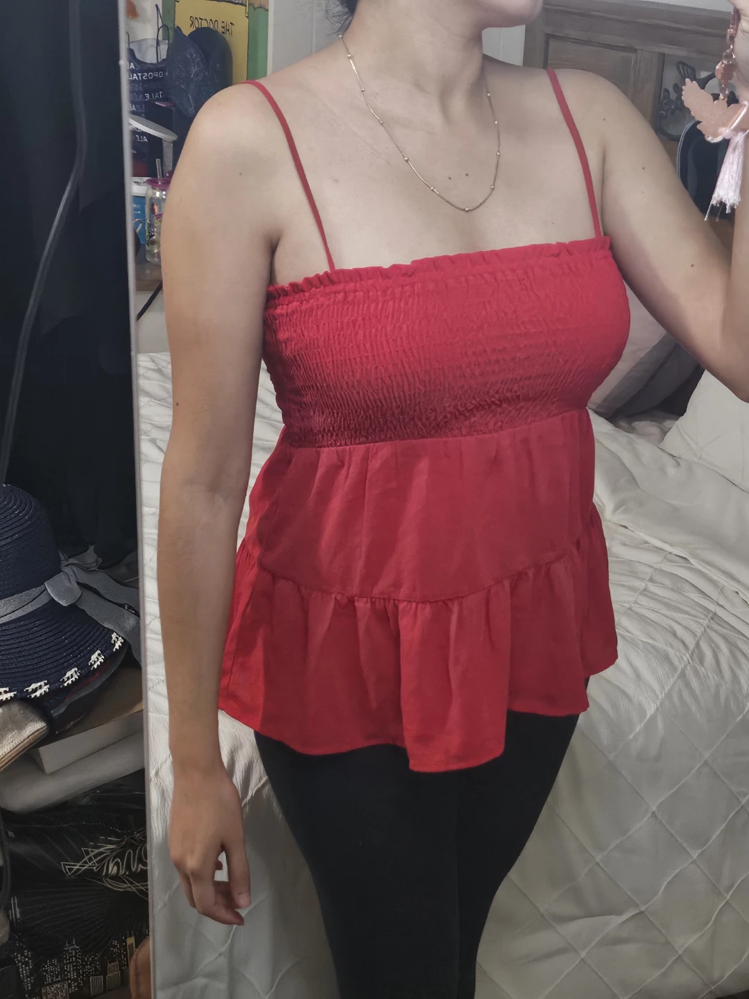 Red Smocked Camisole Top