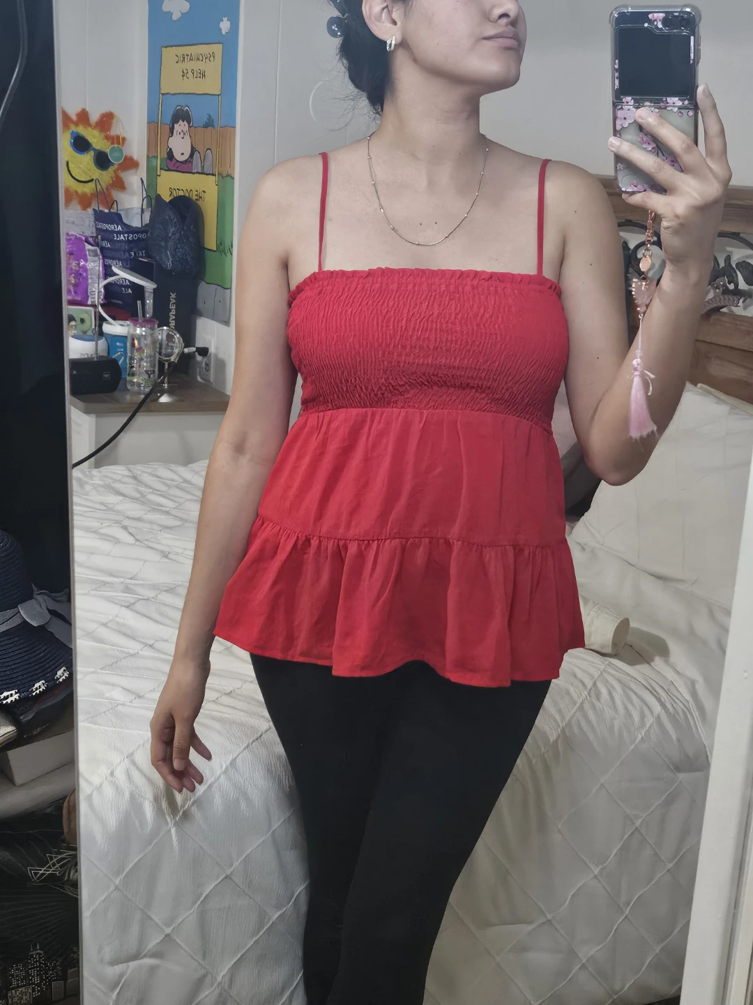 Red Smocked Camisole Top - photo 2