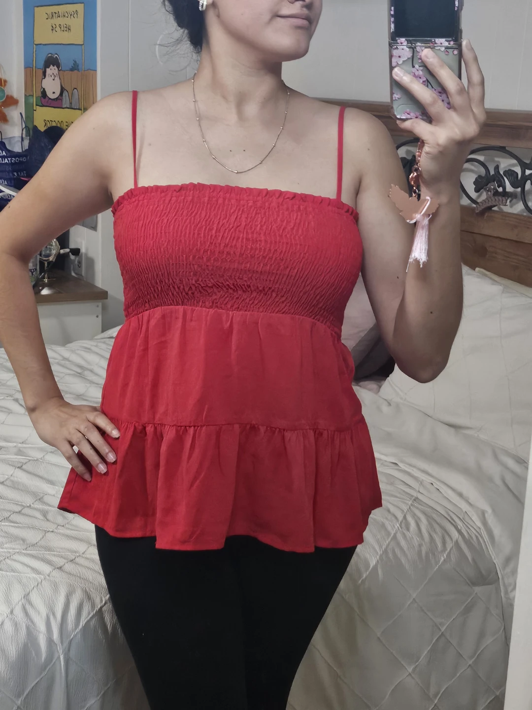 Red Smocked Camisole Top - photo 5