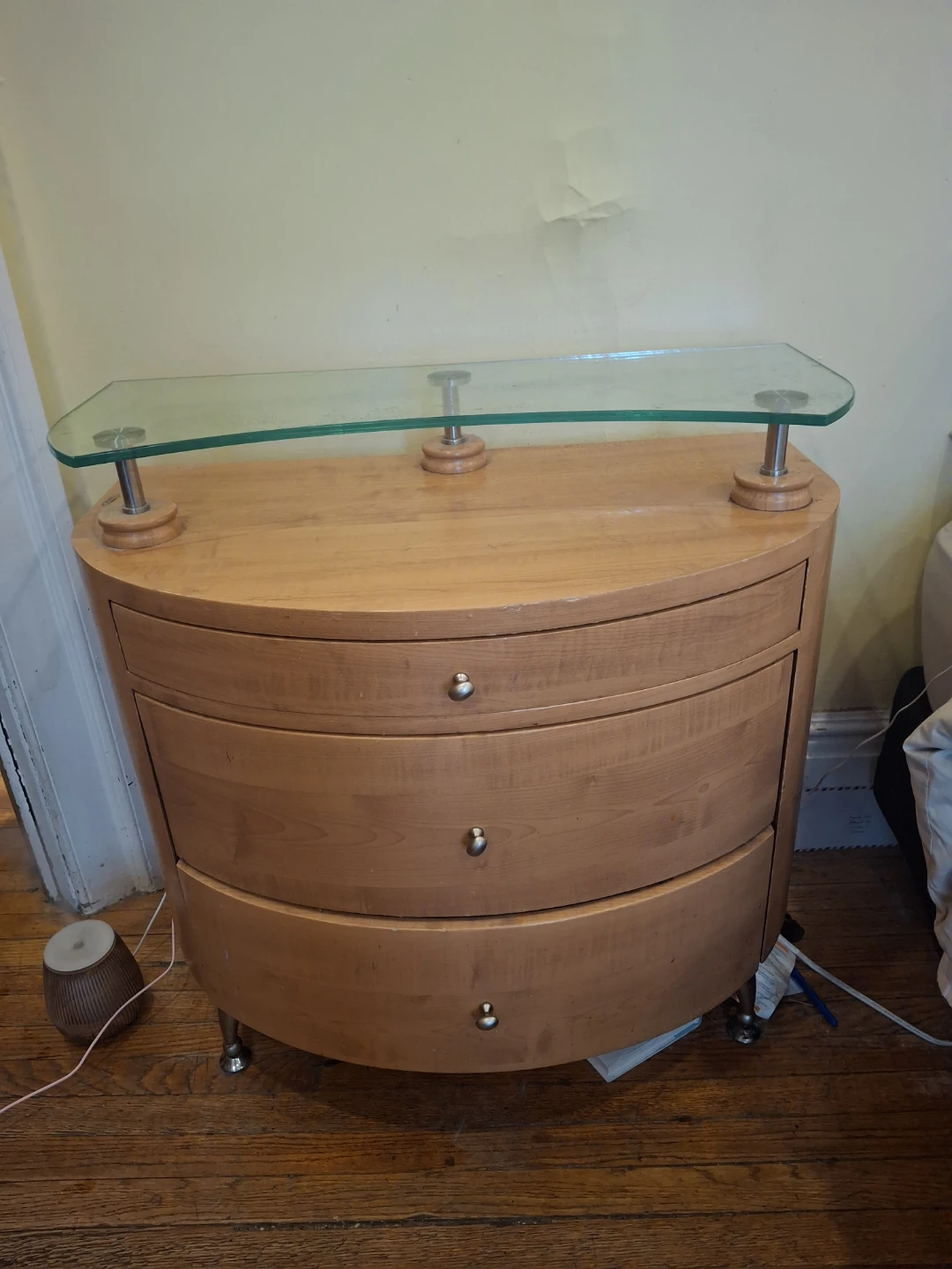 Wooden 3-Drawer Chest with Glass Top Shelf
