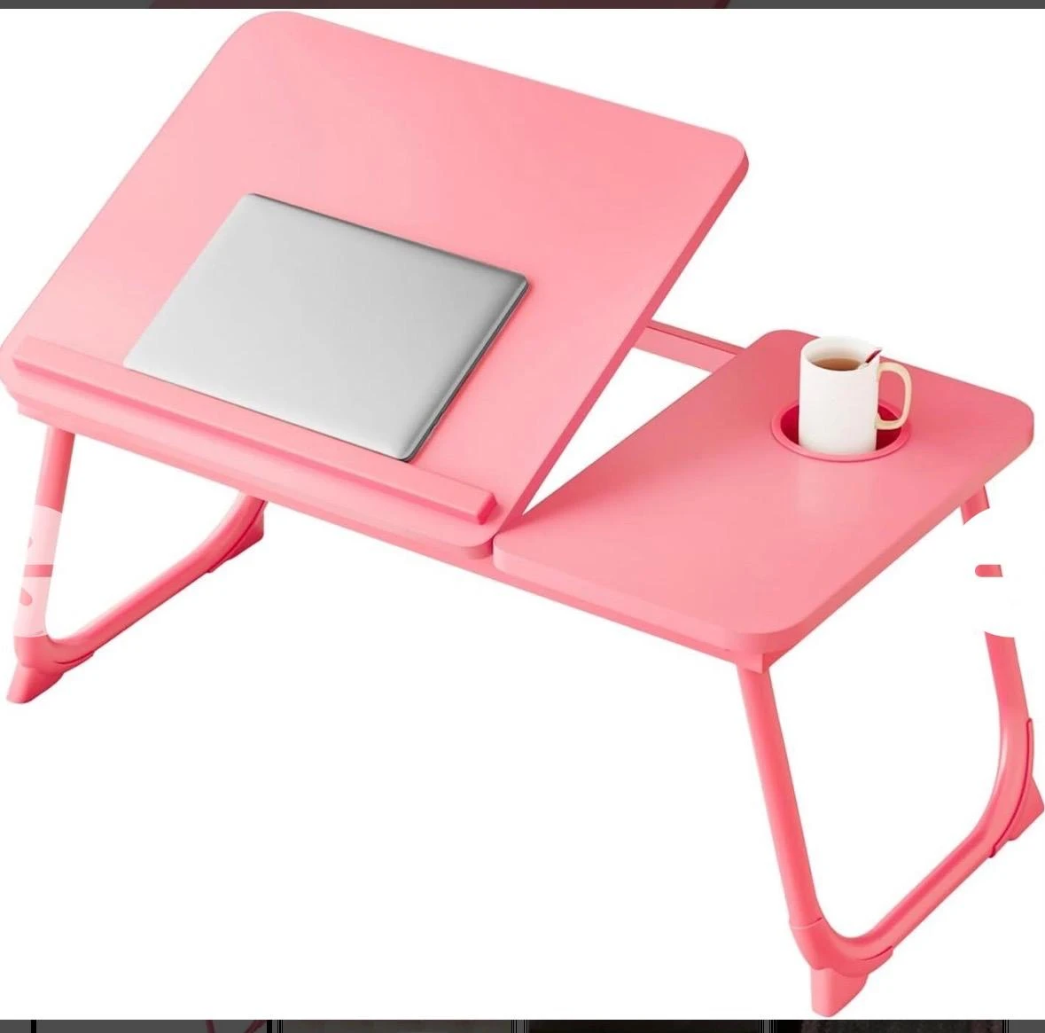 Pink Adjustable Laptop Bed Tray Table with Cup Holder