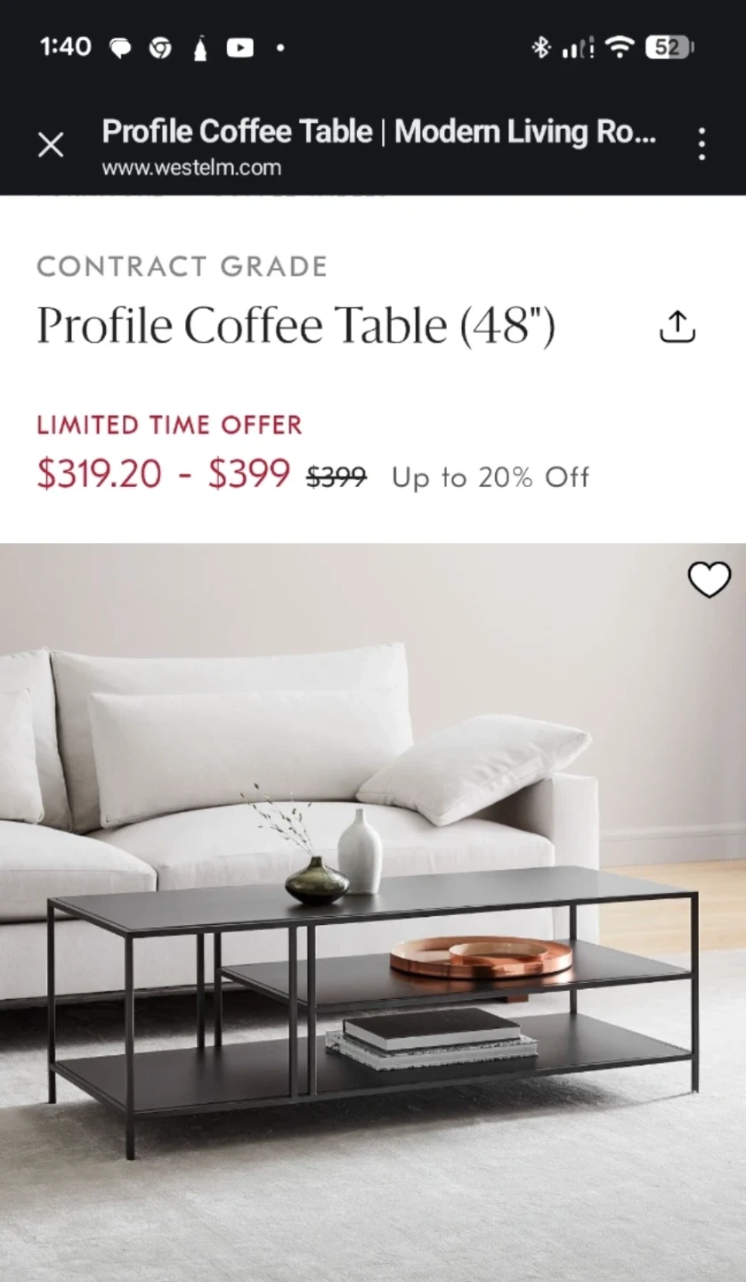 West Elm Profile Coffee Table - 48" Dark Bronze