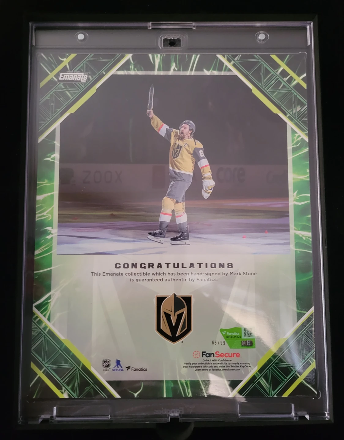Mark Stone 65/99 Hand-Signed EMANATE Trading Card - photo 2