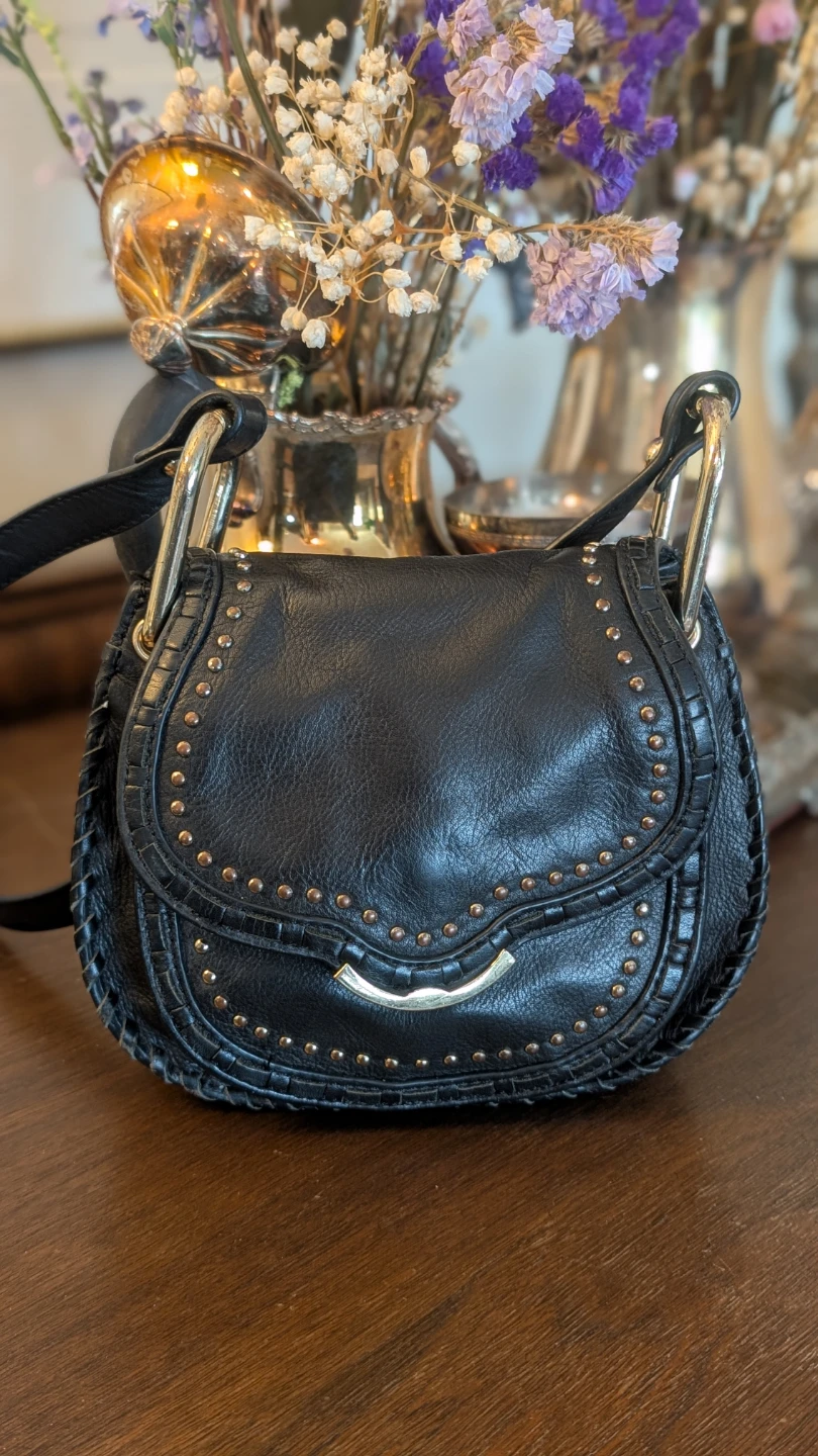 Cynthia Rowley Black Leather Studded Crossbody Bag