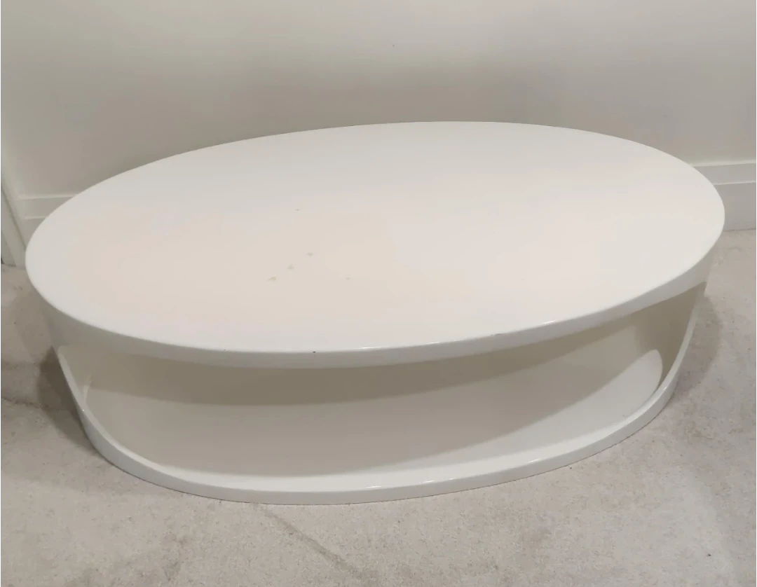 White Oval Coffee Table with Storage Shelf
