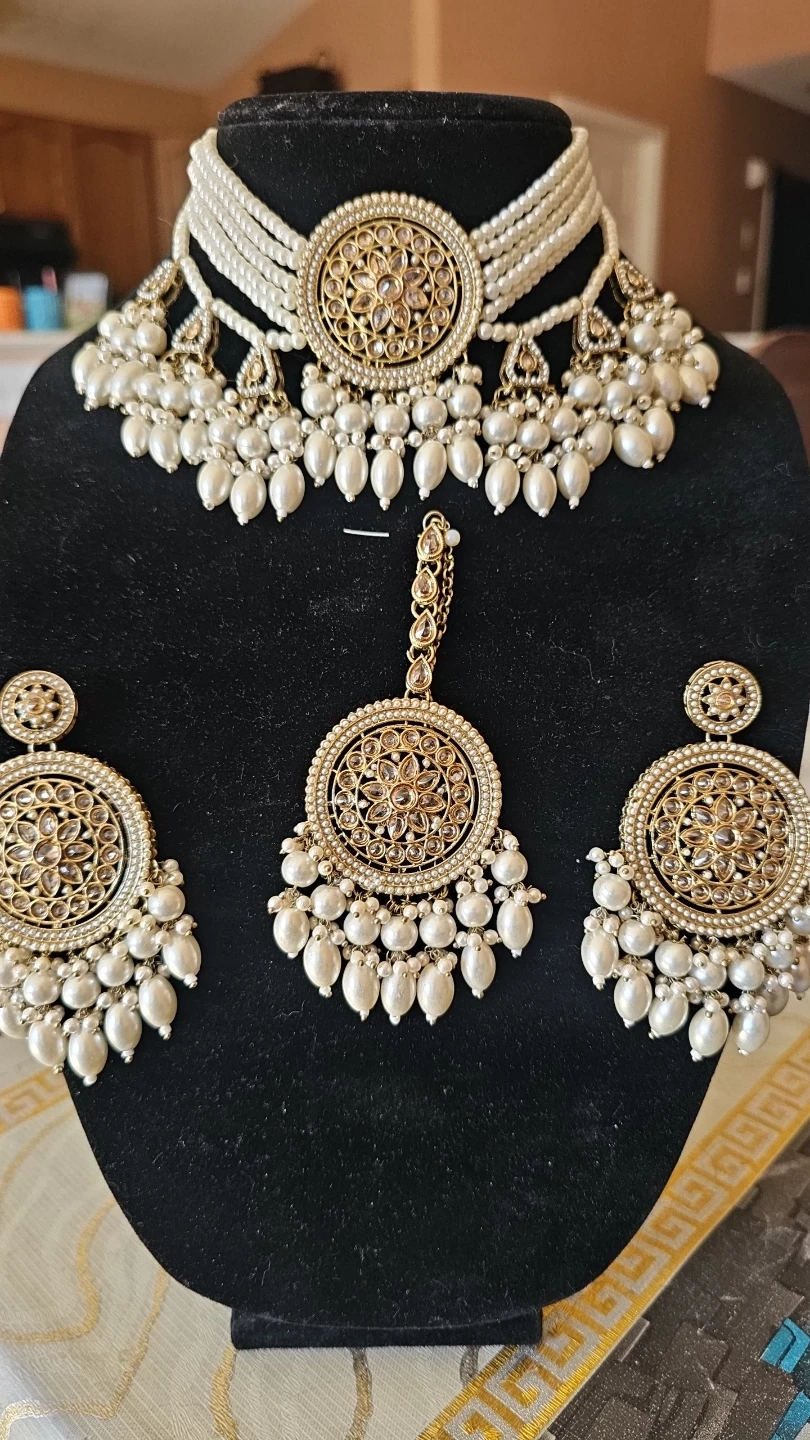 Pearl and Polki Choker Set with Earrings and Tikka