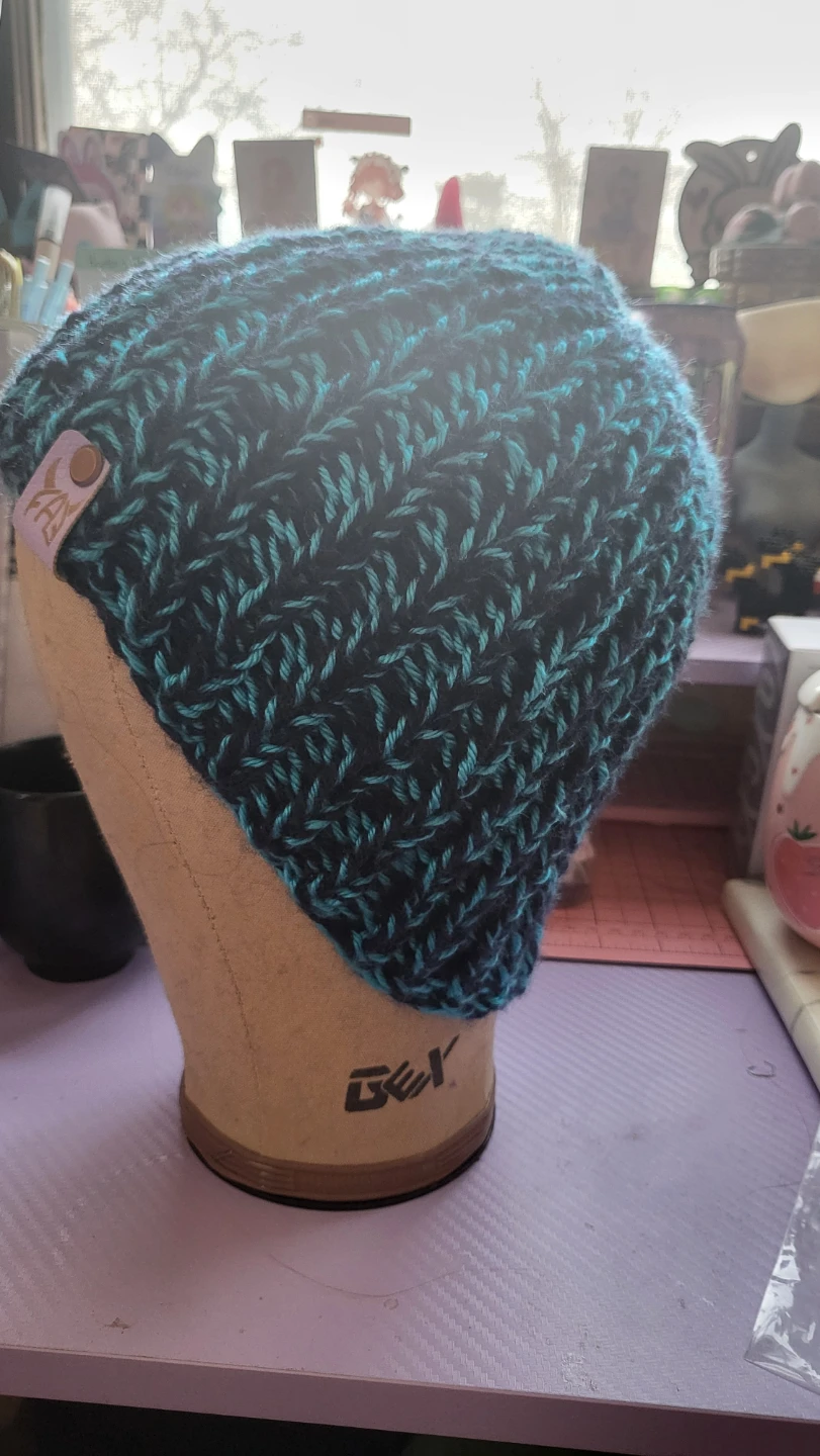 Handmade Chunky Knit Beanie - Teal and Black - photo 3