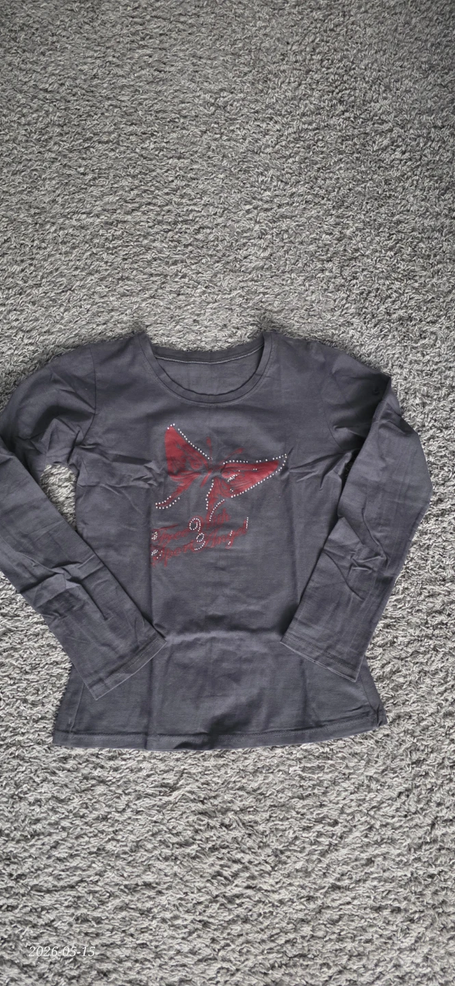 Grey Long Sleeve Shirt and Pants Set with Butterfly Design - photo 3