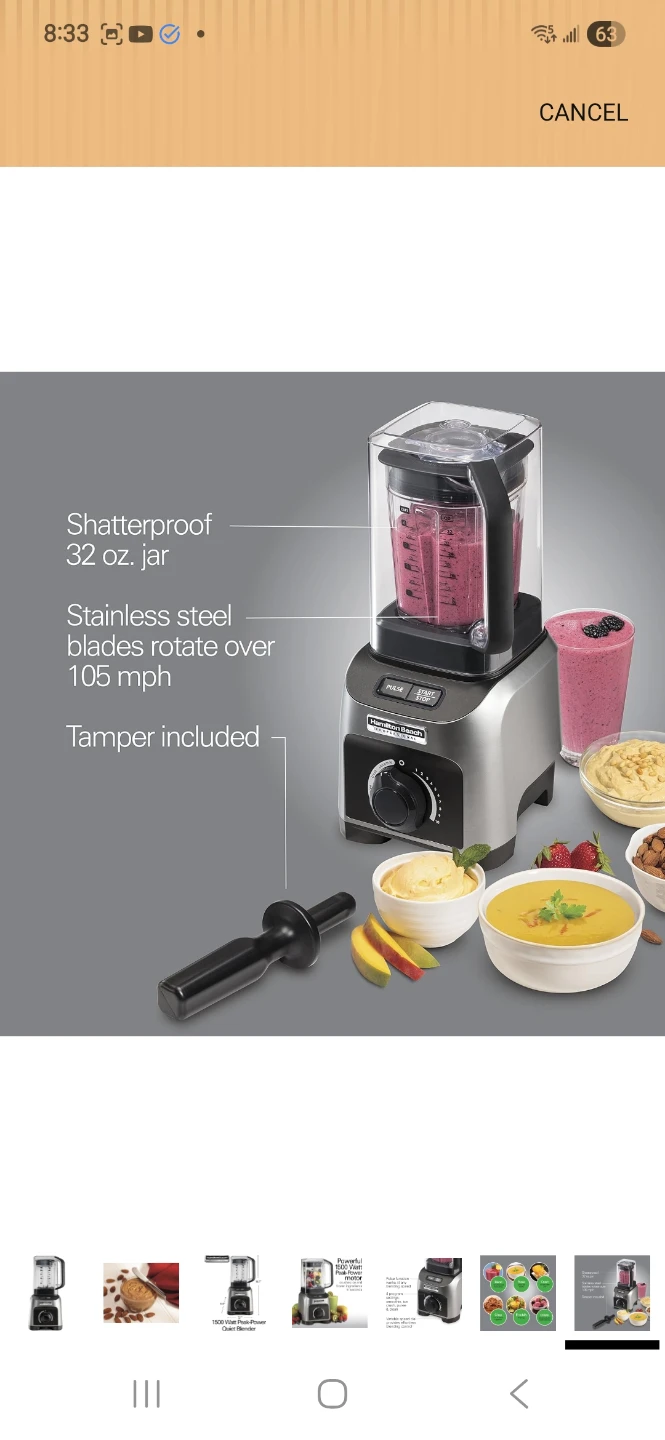 Hamilton Beach Professional Quiet Blender - 1500 Watt Peak Power