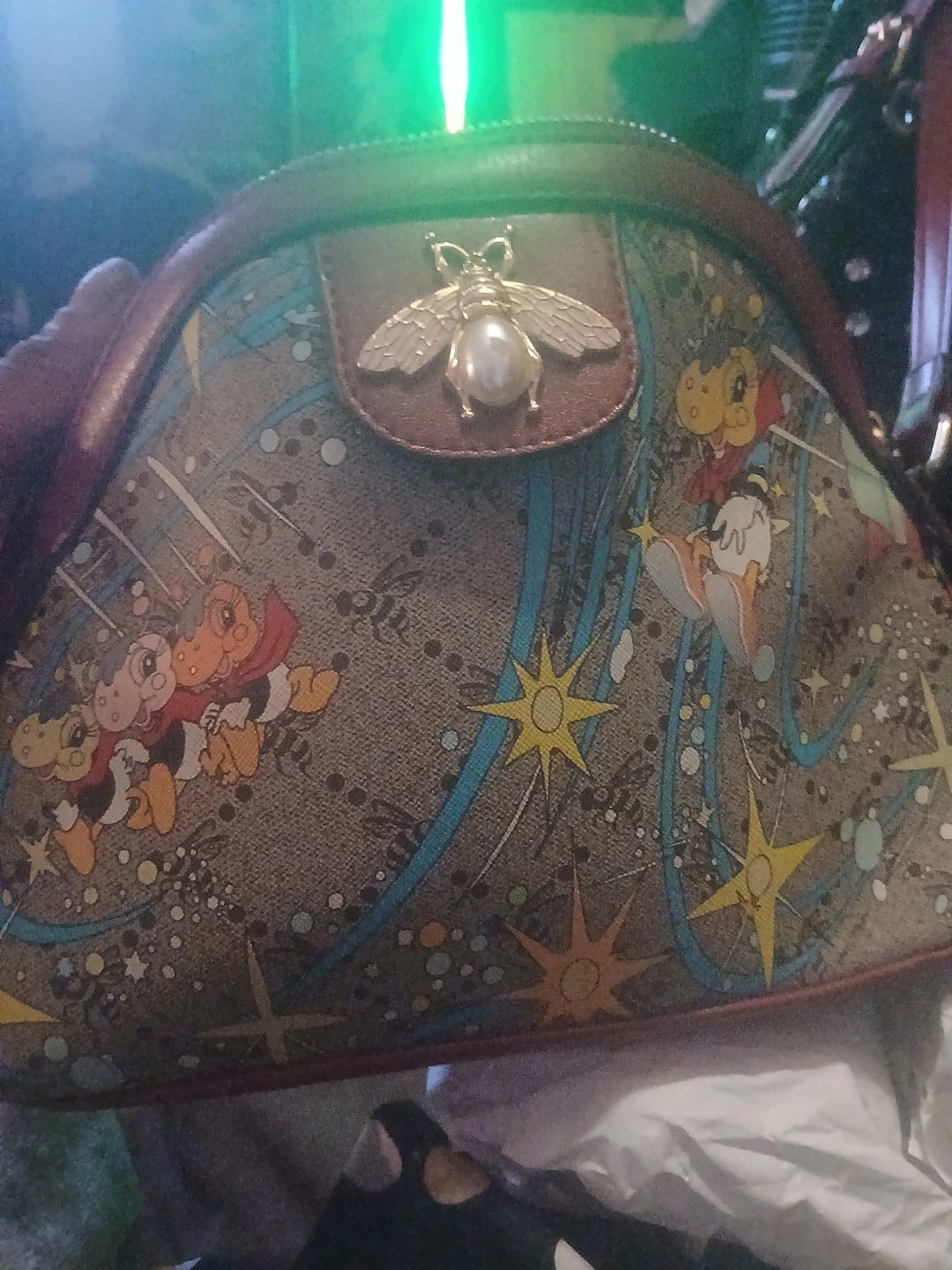Unique Cartoon Print Dome Bag with Bee Accent