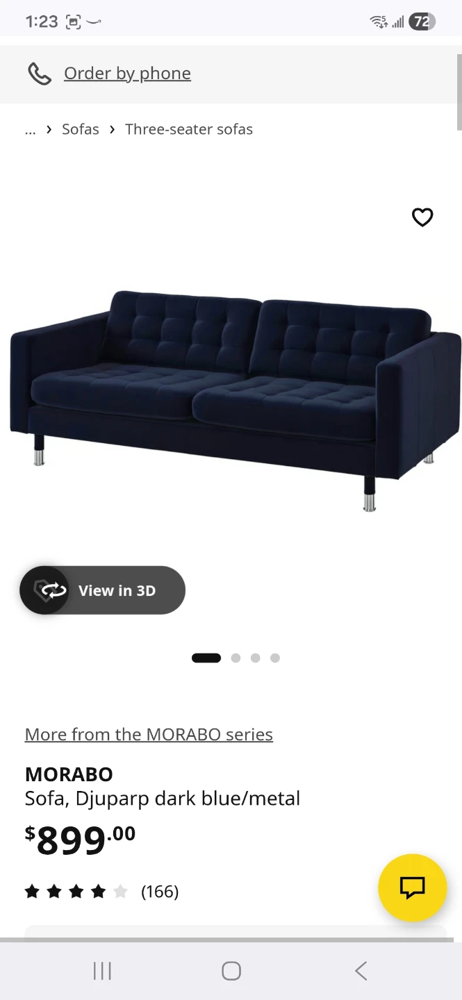 IKEA MORABO Three-Seater Sofa - Dark Blue