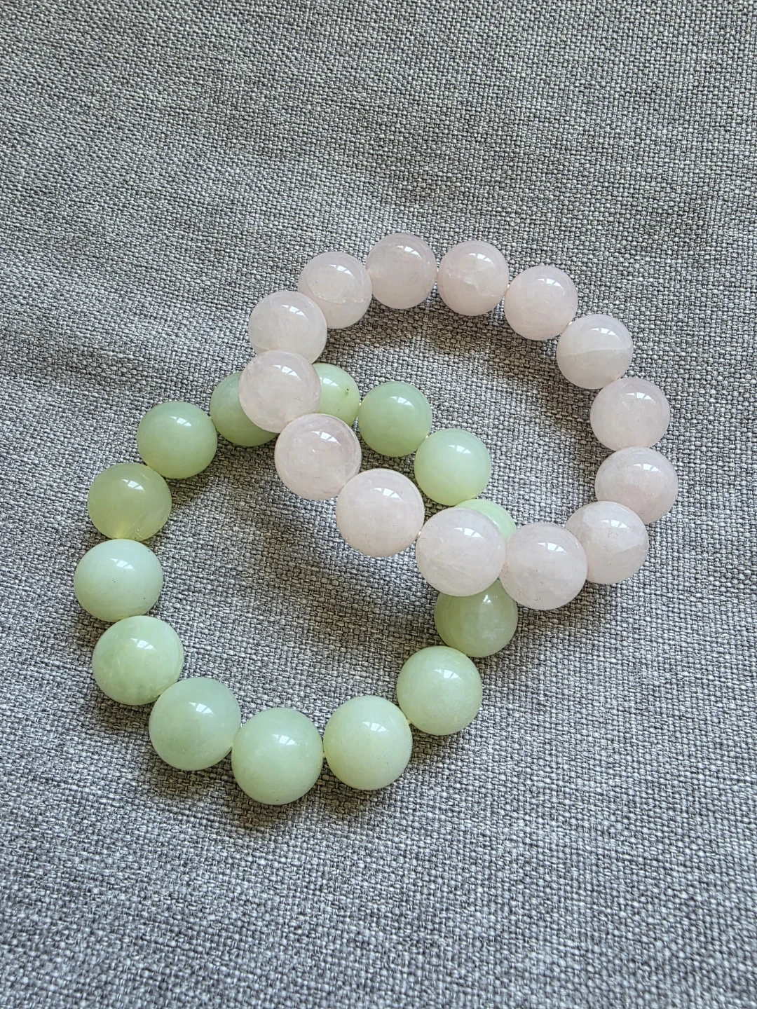 Set of 2 Crystal Gemstone Beaded Bracelets - Rose Quartz & Jade