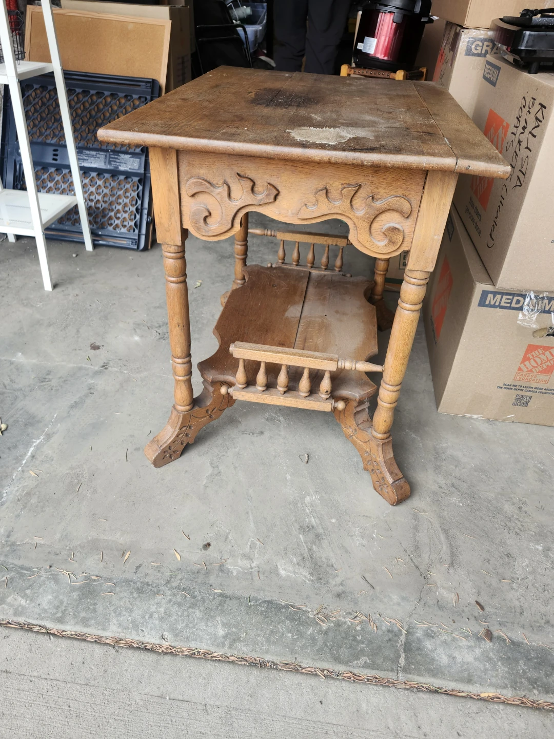 Antique Wooden Side Table with Shelf