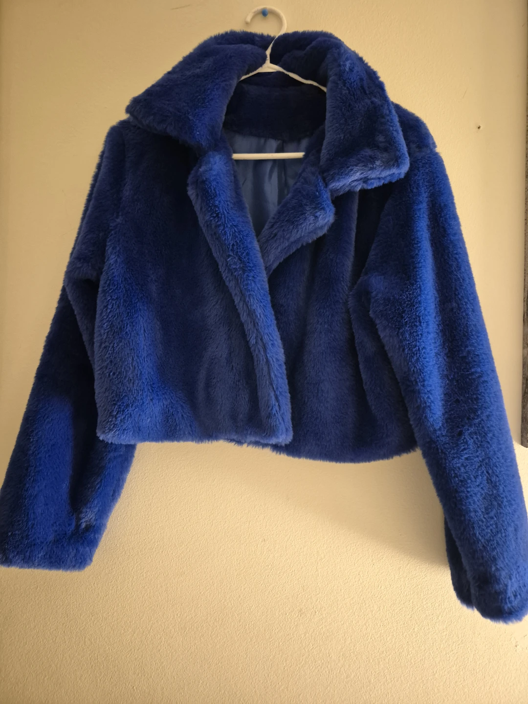 Blue Faux Fur Cropped Jacket