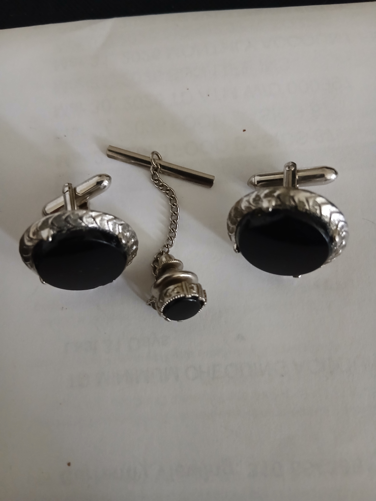Cufflinks and Tie Clip Set with Black Onyx