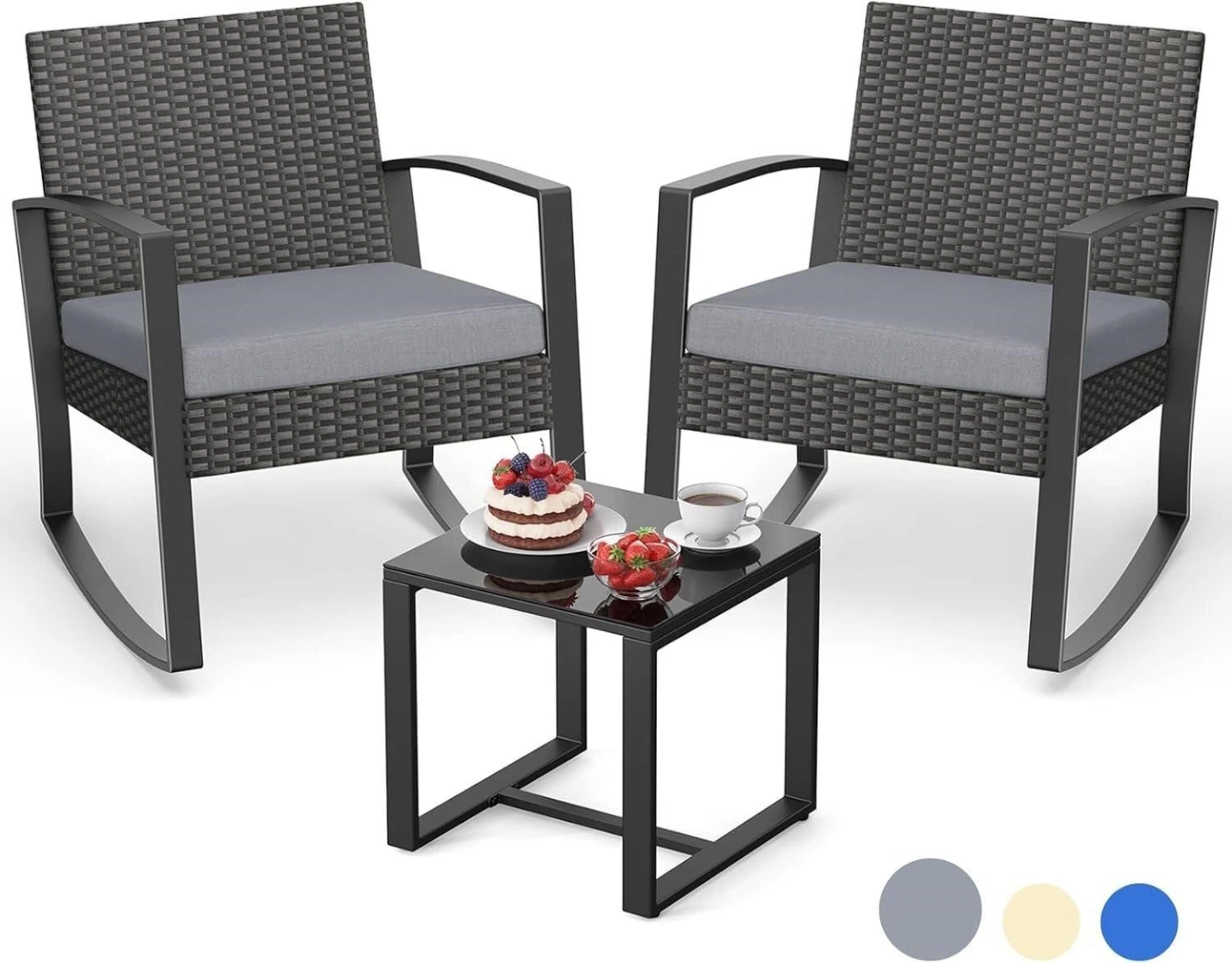 Wicker Rocking Chairs and Coffee Table Set - photo 2