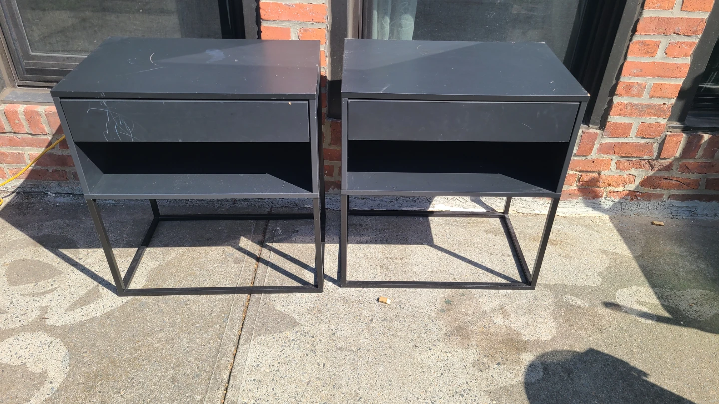 Set of 2 Black Nightstands with Drawer and Shelf - photo 2
