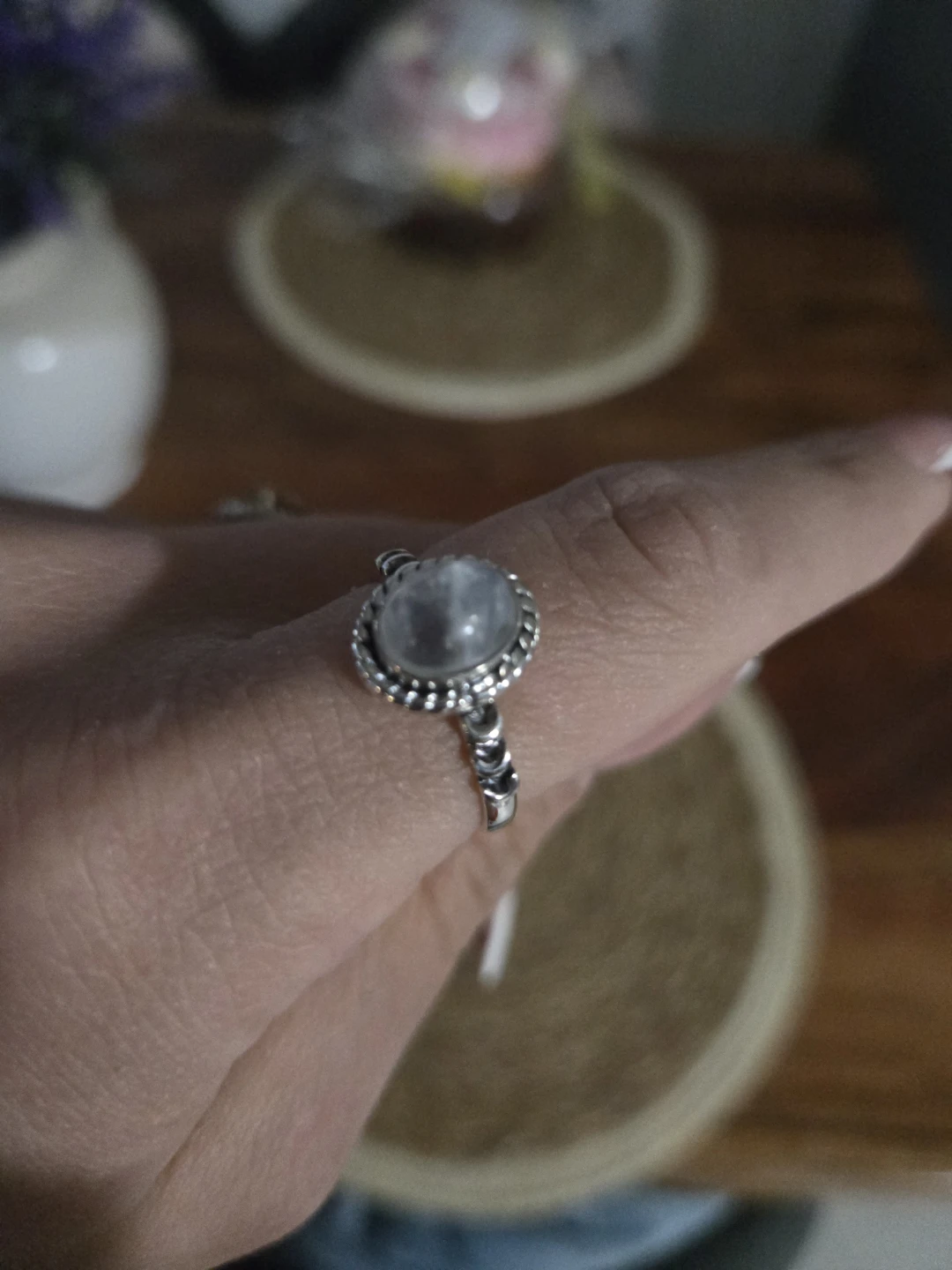 Moonstone Ring with Silver Band