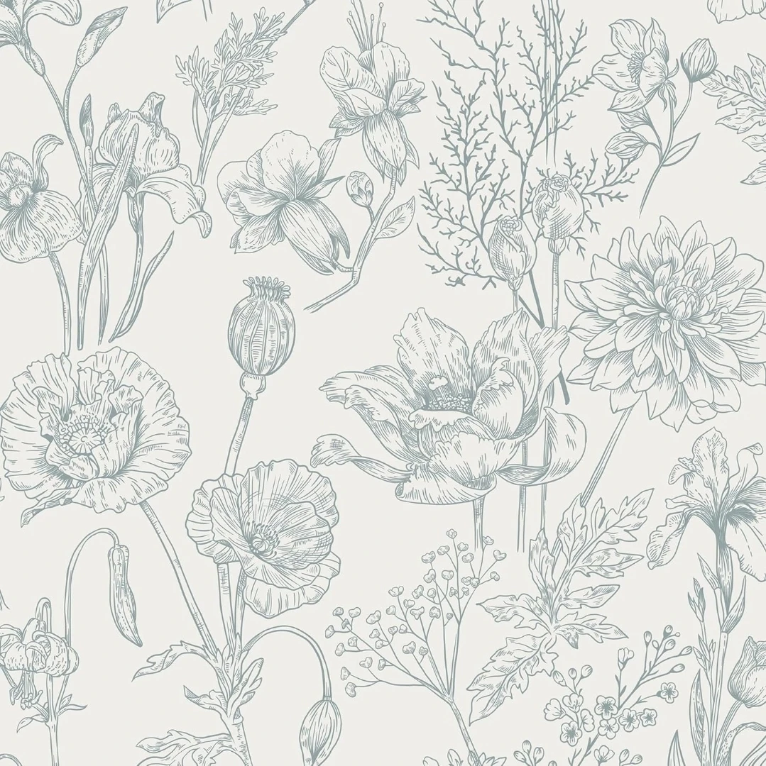 Blue Grey Floral Peel & Stick Wallpaper 17.3"x78.7", 2 Rolls