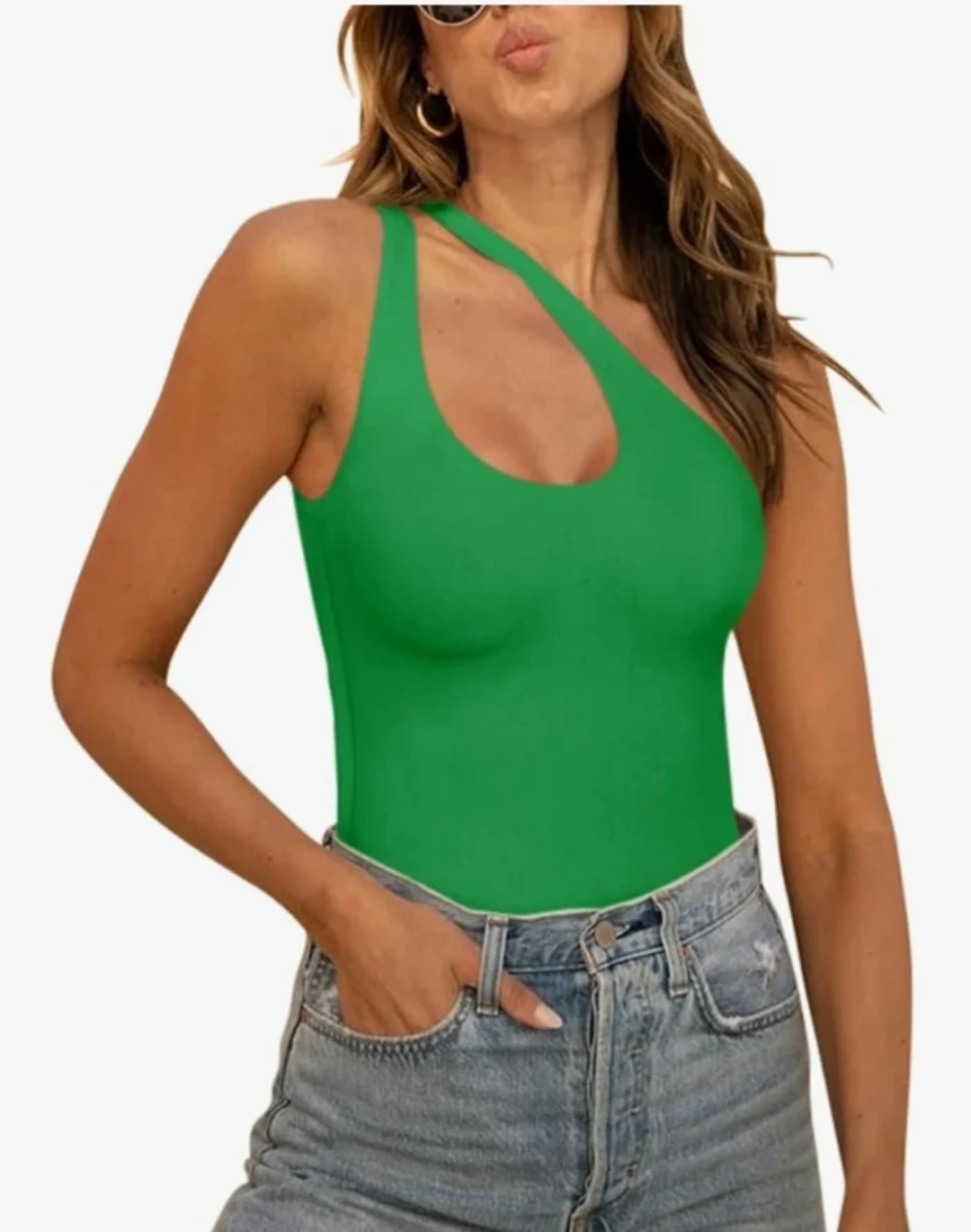 BNWT Green One-Shoulder Tank Bodysuit - Size M