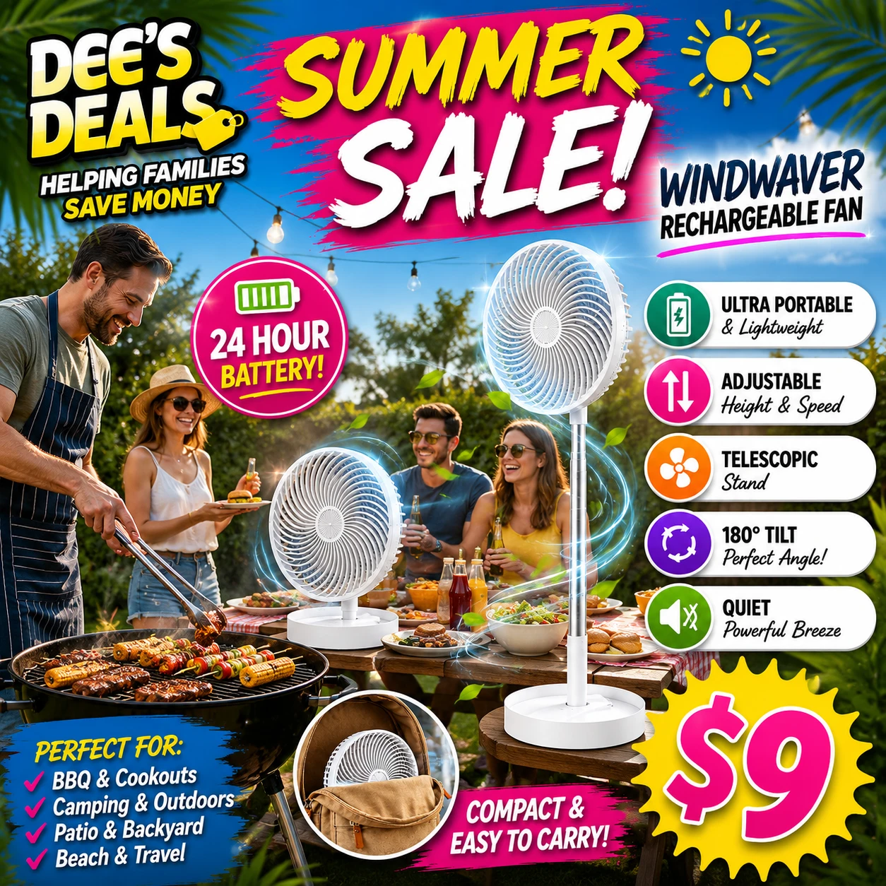 Windwaver Rechargeable Fan - White