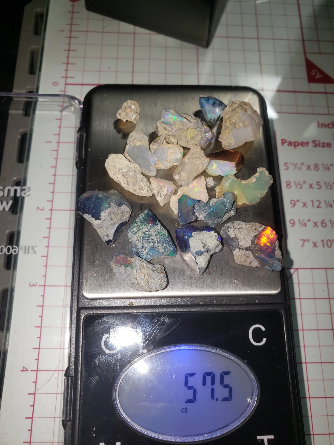 Dyed black fire opal and regular fire opal.