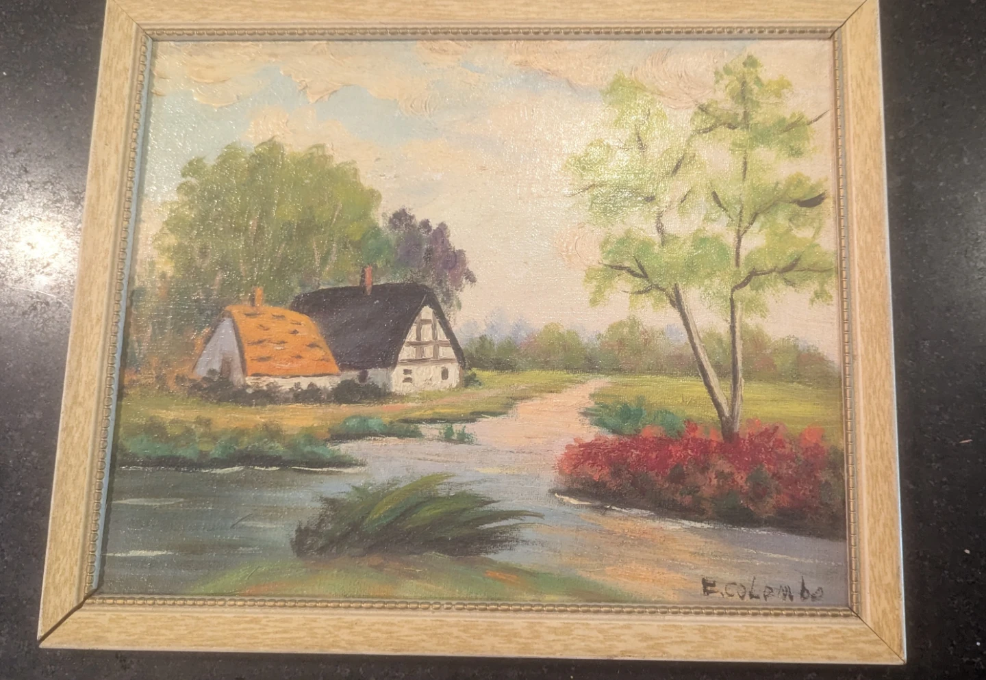 Framed Oil Painting Landscape Scene E. Colombo