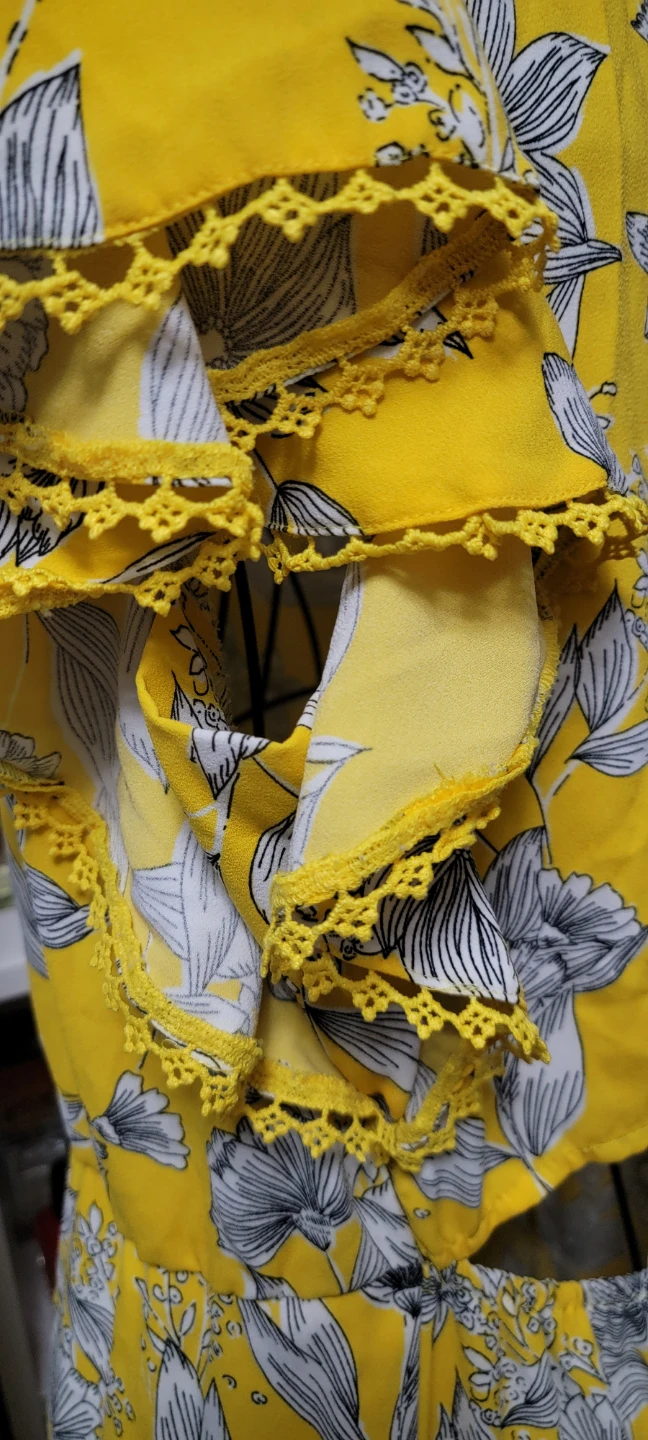 Yellow Floral Dress with Ruffle Sleeves - photo 5