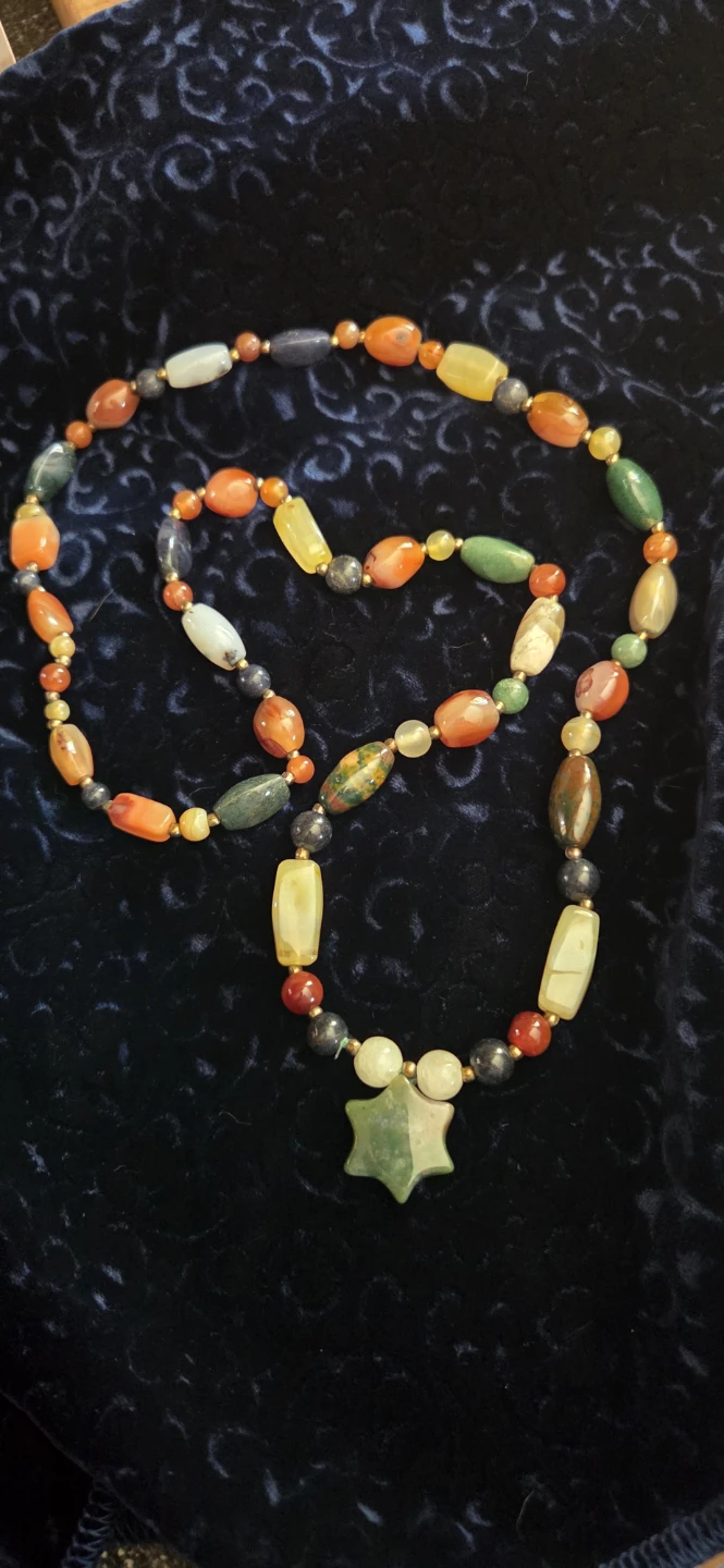 Multi-Gemstone Beaded 33 inch  Necklace with Star Pendant