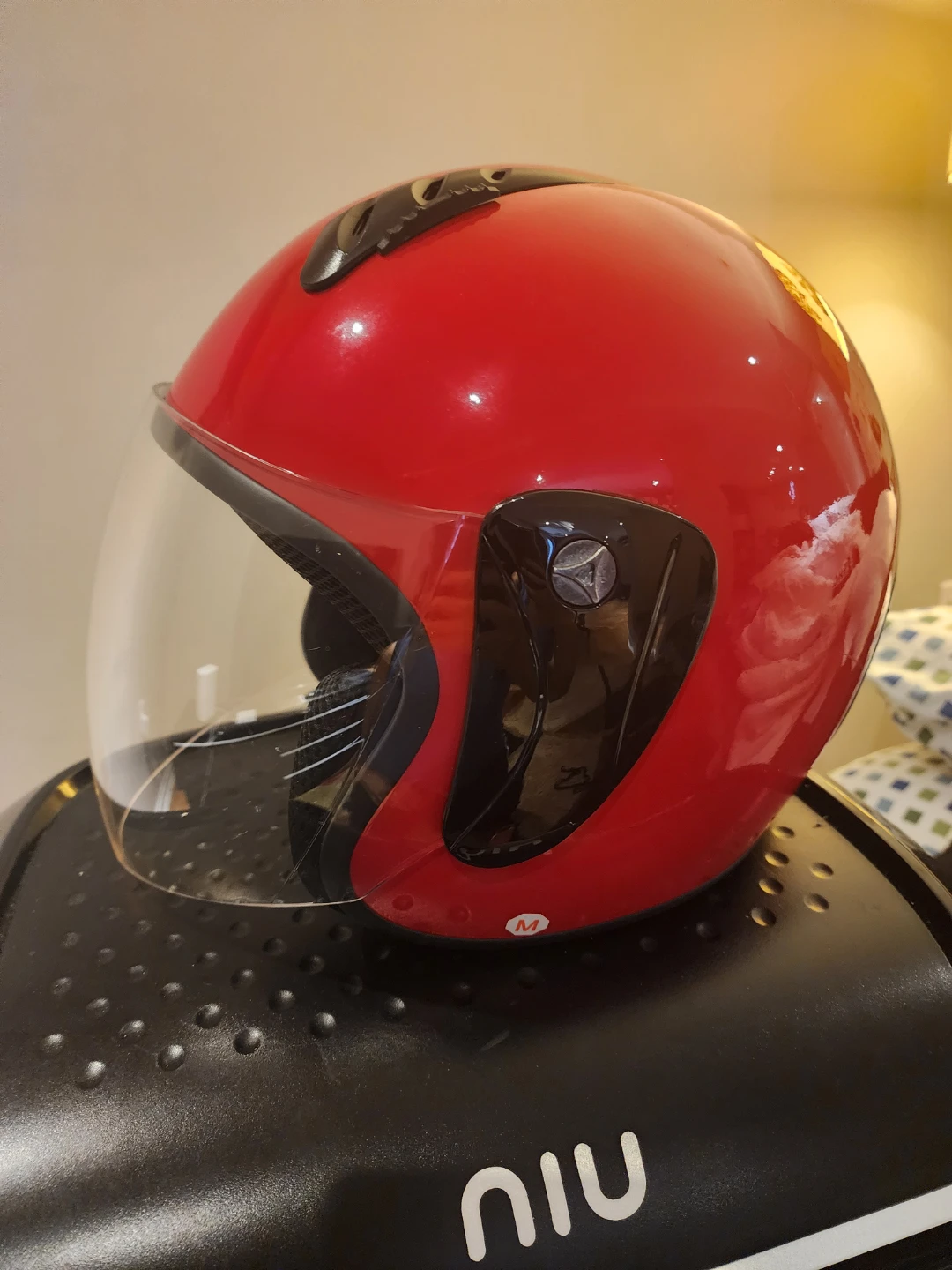 Red Motorcycle Helmet with Clear Visor - Size M - photo 2