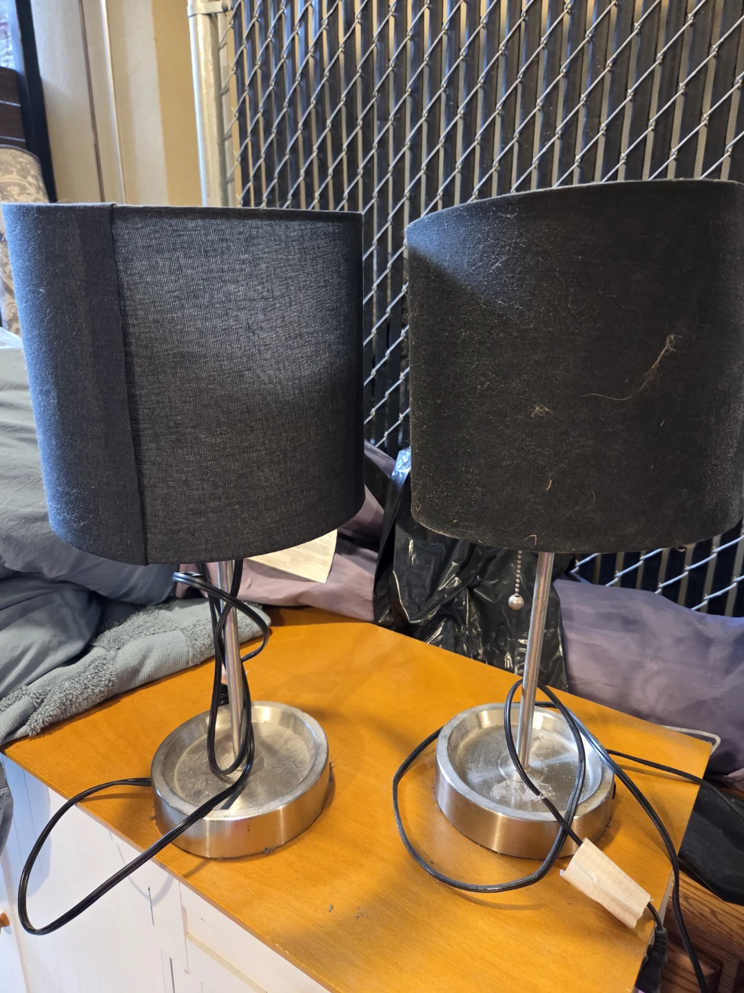 Set of 2 Black Fabric Table Lamps with Silver Base - photo 2