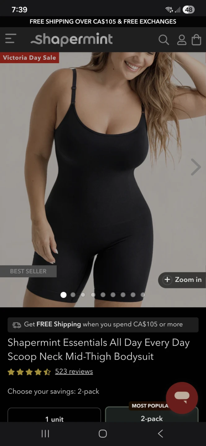 Shapermint Essentials All Day Every Day Bodysuit - Black, Size L
