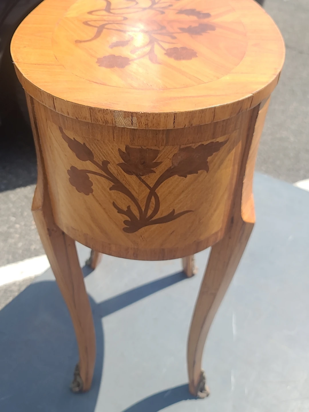 Vintage Inlaid Wood Oval Table with Drawers - photo 4
