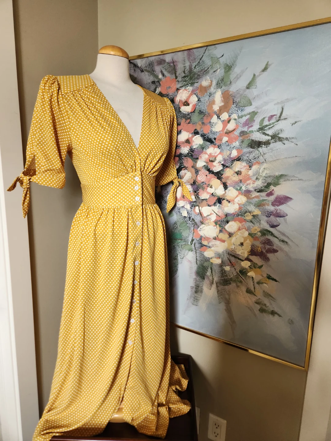 Yellow Polka Dot Midi Dress, Spencer & shaw brand XL - photo 2