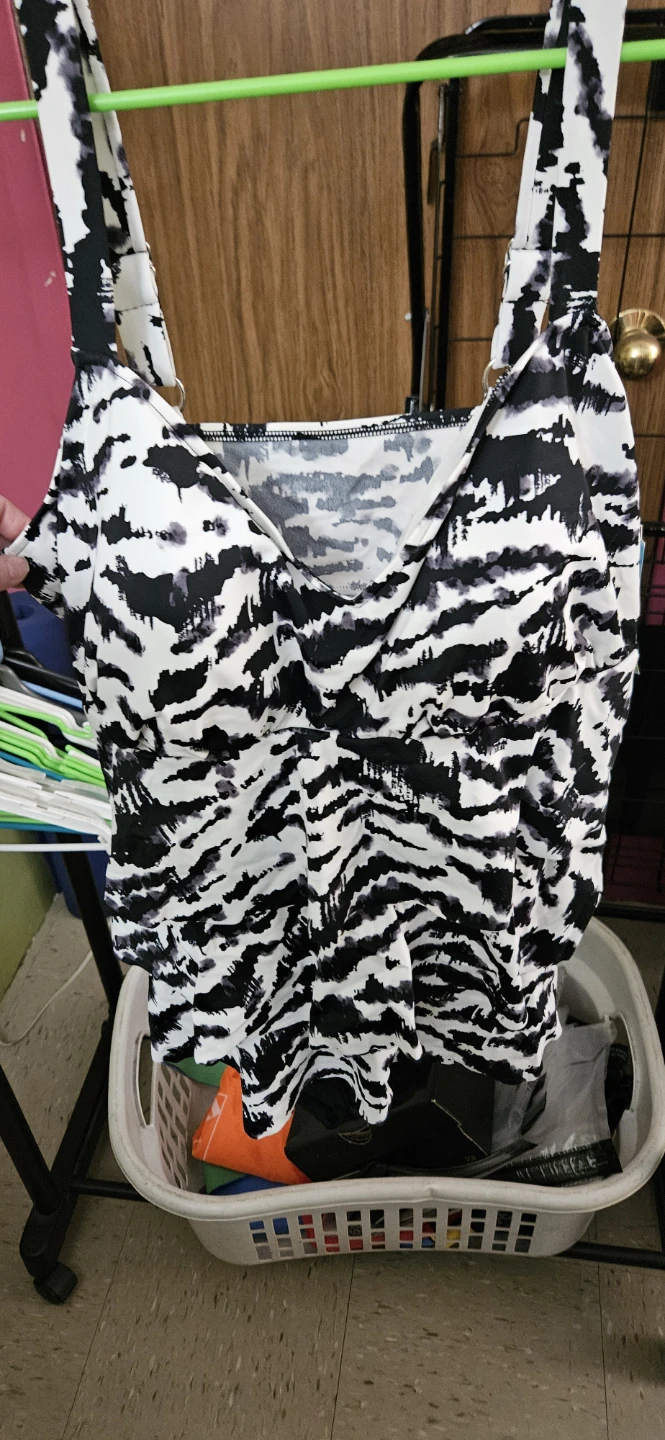 Women's Black & White Zebra Print Swim Suit - Size 16W - photo 2