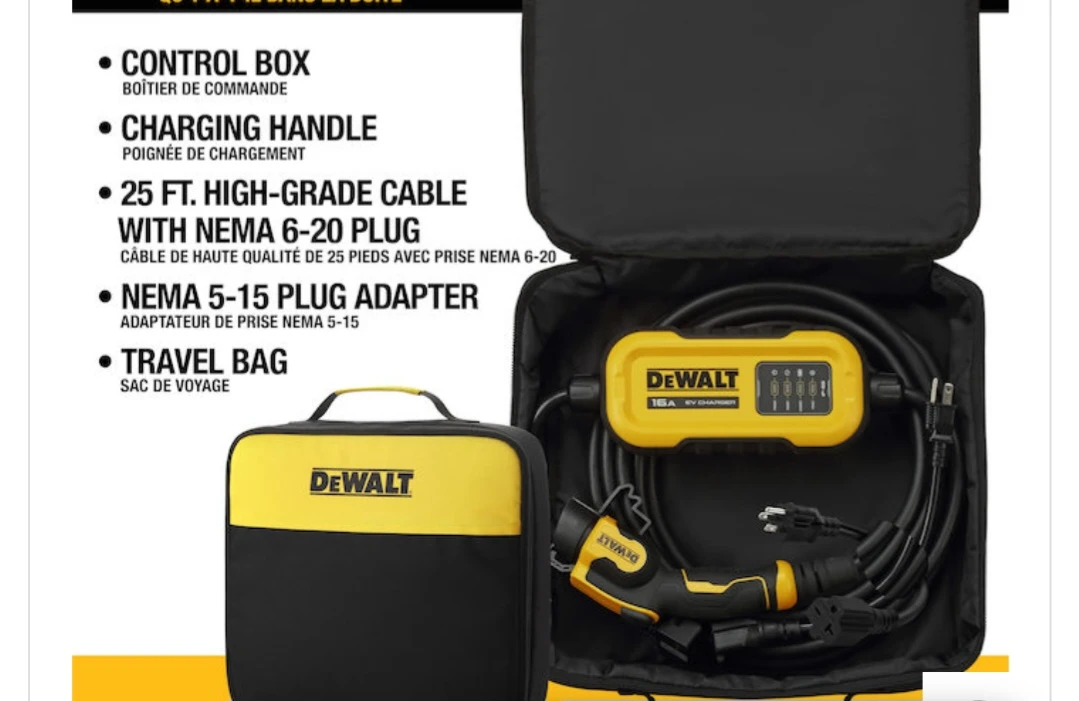 DeWalt 16A EV Charger with 25ft Cable and Travel Bag