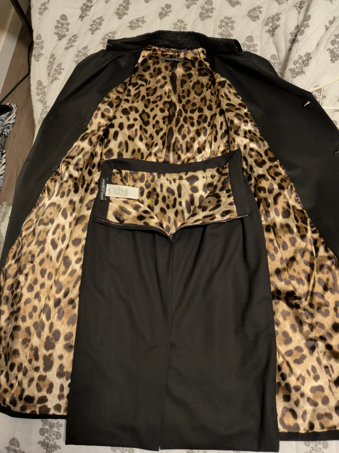 Dolce & Gabbana Black Trench Coat & Skirt Set