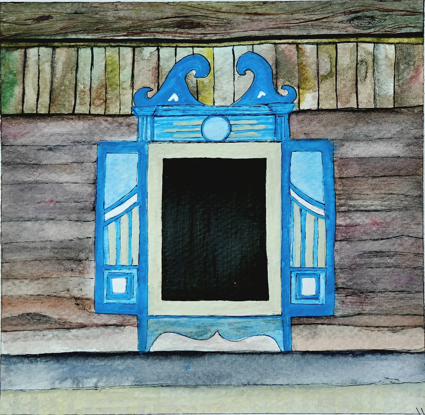 Watercolor Painting of a Traditional Window - photo 2