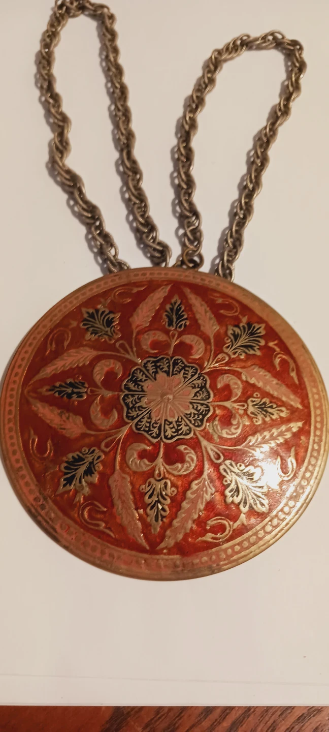 Vintage Red Enamel Pendant wuth thick chain Necklace