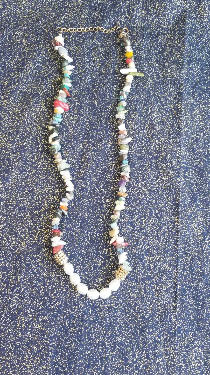 Beaded Necklace with Imitation Pearls and Mixed Stones
