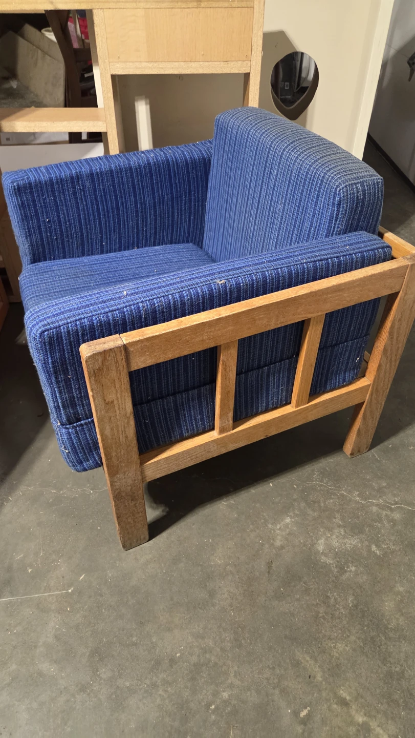 Blue Upholstered Armchair with Wooden Frame - photo 3