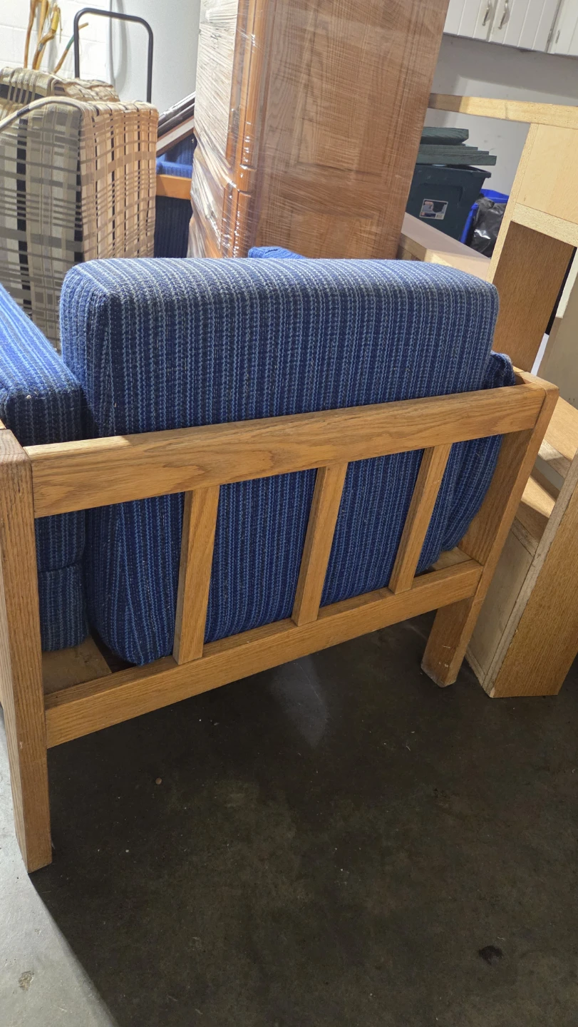 Blue Upholstered Armchair with Wooden Frame - photo 4