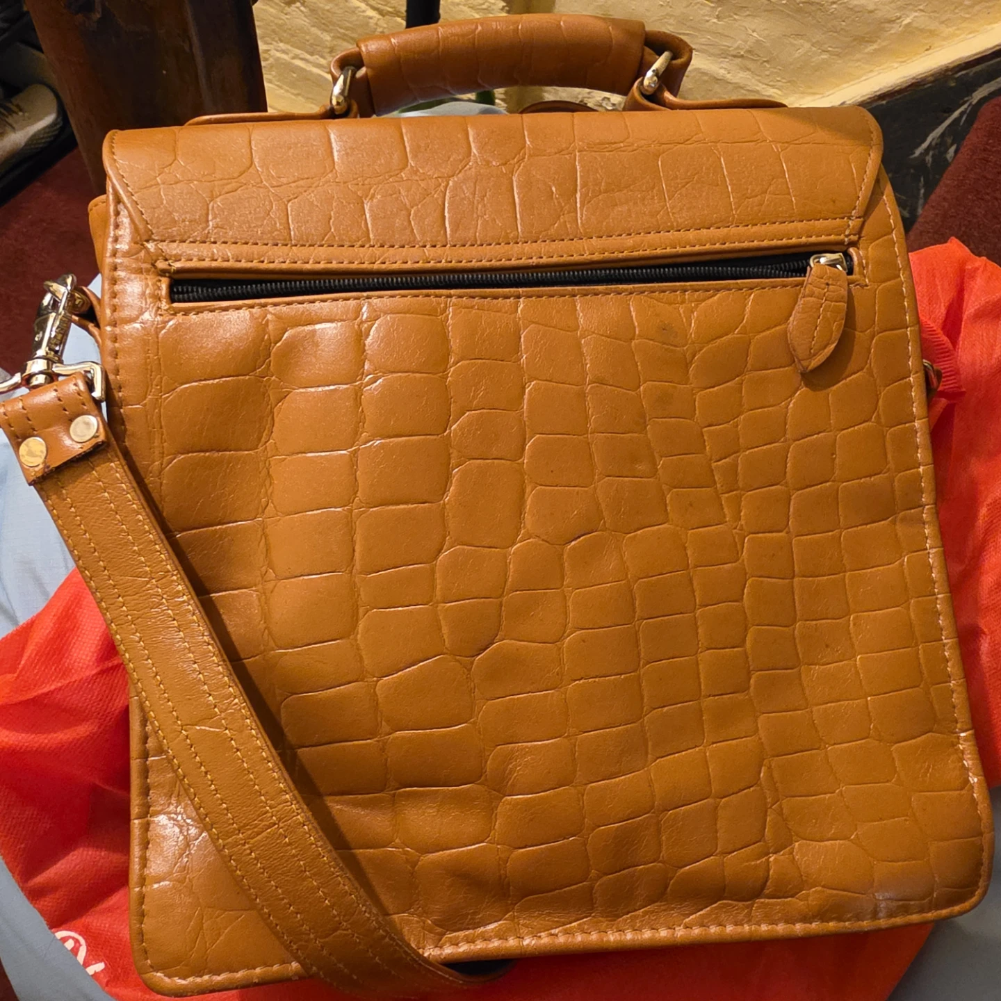Tan Crocodile Embossed Briefcase - photo 2