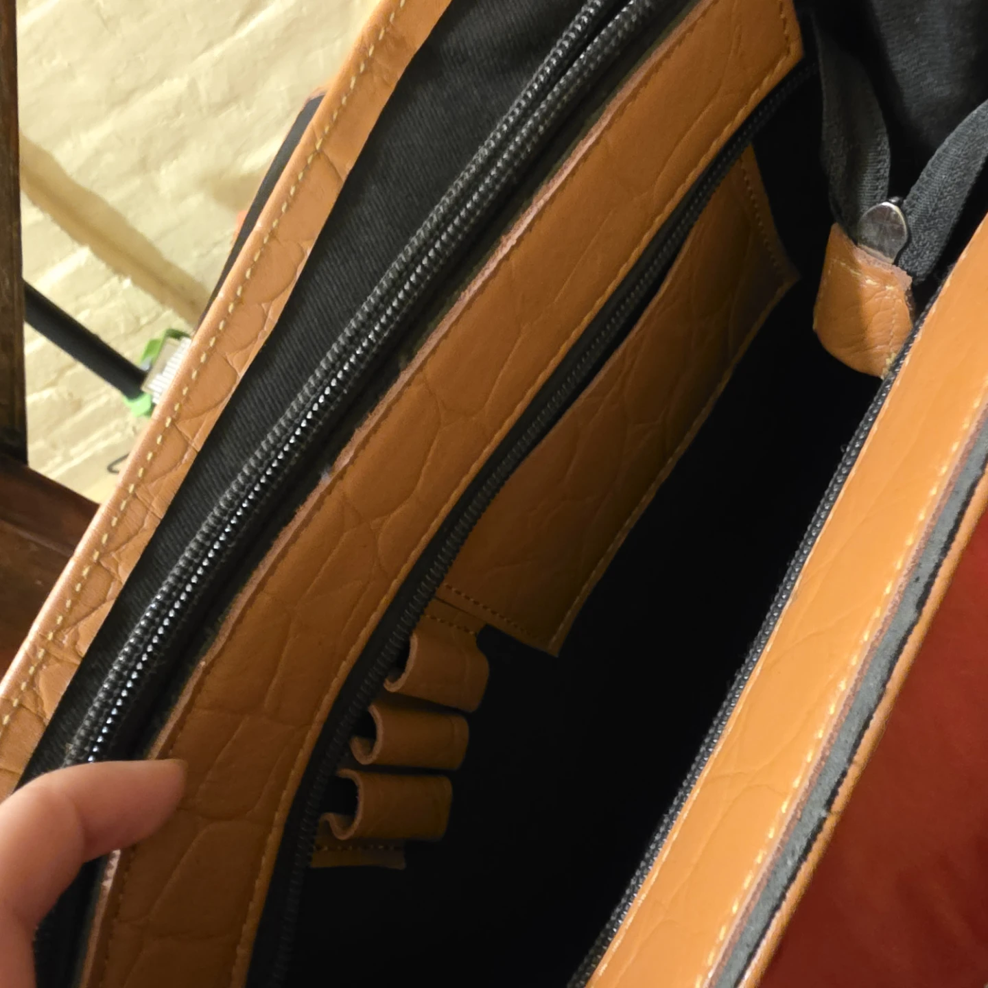 Tan Crocodile Embossed Briefcase - photo 3