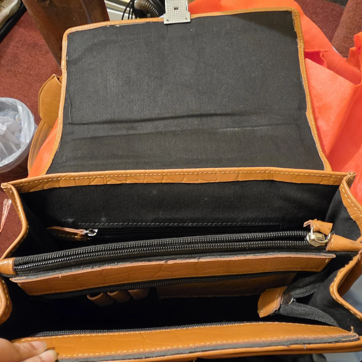 Tan Crocodile Embossed Briefcase - photo 4